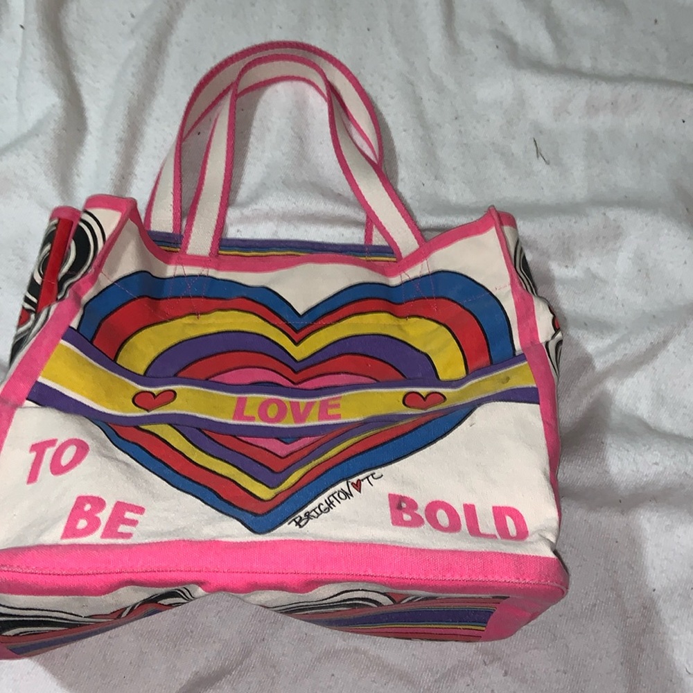 LOVE BRIGHTON tote bag LOVE TO BE BOLD pink & natural canvas large books laptop